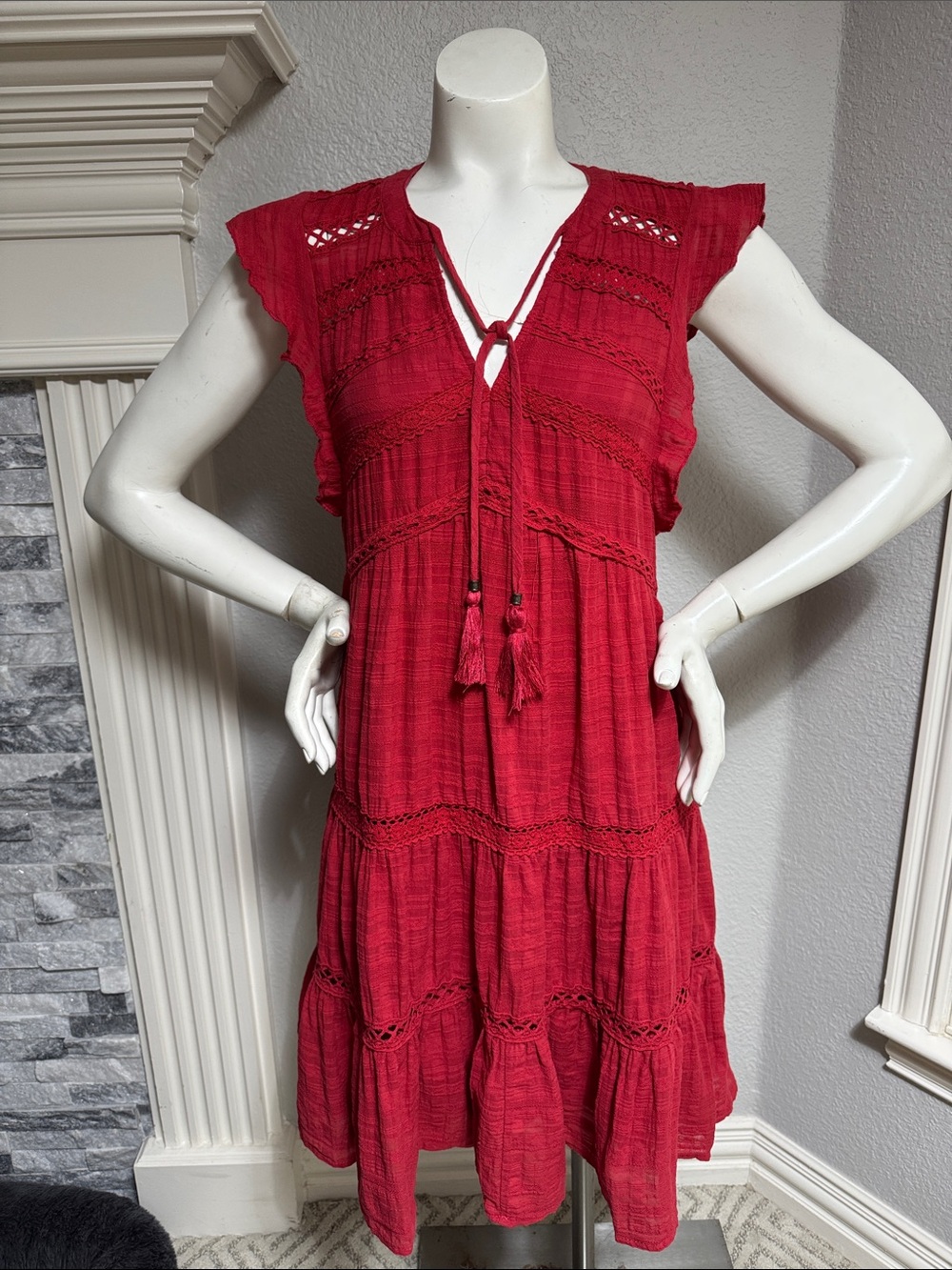 Knox Rose (red) tiered peasant dress- Size Small